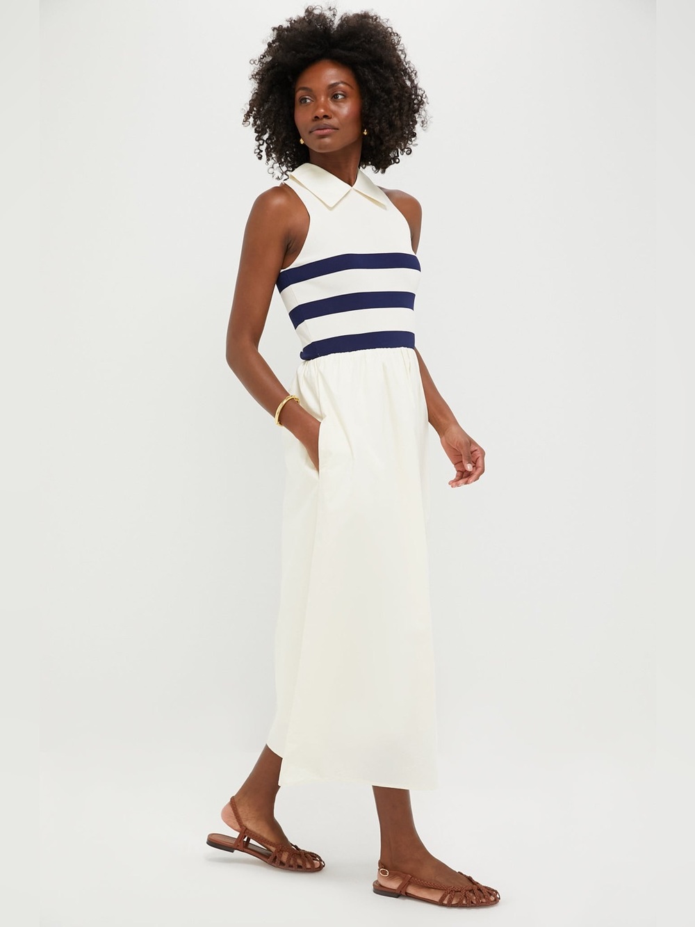 Tuckernuck Ivory Stripe Marina Dress M Navy Striped Sleeveless Midi